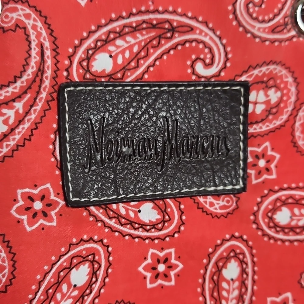 Neiman Marcus Red Paisley Lined Farmhouse Tote Bag
